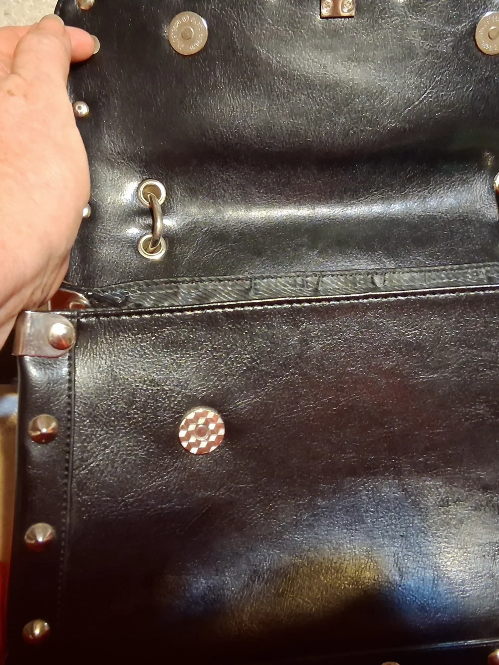Black Bow Lock Satchel Women Bag Silver Studs And Hardware Italian Design